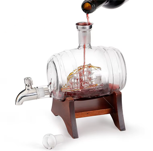 Distributeur unique en verre borosilicate fait à la main, baril en verre <span class=keywords><strong>de</strong></span> 1000 ml, carafe à whisky avec <span class=keywords><strong>bouchon</strong></span>, support en bois - Product Image 1