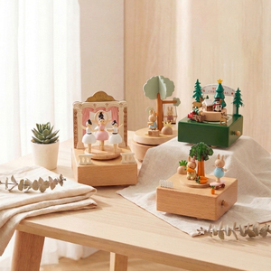 Nuova Scatola Musicale in Legno con 15 Temi Personalizzabili, Serie Trenino Miniatura e Ruota Panoramica Girevole Meccanica a Carica Manuale, Giocattolo <span class=keywords><strong>per</strong></span> Bambini - Product Image 2