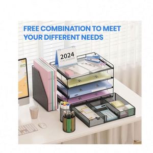 Desk <b>Organizer</b> with <b>File</b> Holder 4 Tier Metal Mesh Desktop <b>Organizer</b> Paper Letter Tray <b>Organizer</b> with Drawer Holder 2 Pen Holder - Product Image 6