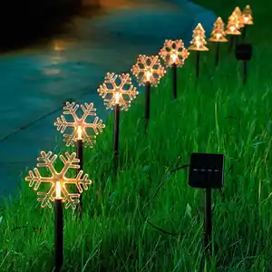 Lampu Pohon Natal Led Kepingan Salju Tenaga Surya, Lampu Keamanan Taman Lanskap Pesta Liburan Luar Ruangan Cahaya Bintang 5 Dalam 1