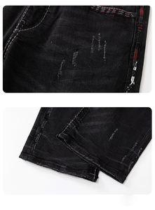 กางเกงยีนส์ขาตรงปักลายแบบมีกระเป๋าด้านหลังกางเกงยีนส์ซักได้ - Product Image 3