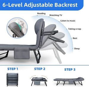 Cama Plegable Portátil, Silla Reclinable, 6 Posiciones Ajustables, Estructura de Acero Resistente, Alta Capacidad de Carga, Cama Plegable Portátil para - Product Image 5