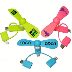 พัดลมมินิ USB Type C 2 in 1 สำหรับโทรศัพท์มือถือ พร้อมโลโก้สั่งทำ ของขวัญแบรนด์ส่วนตัว พัดลมมือถือ 3 in 1 สำหรับ iPhone Android - Product Image 1