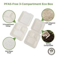 Zero Waste Suikerrietbagasse Afhaallocatiebakje met 3 compartimenten, biologisch afbreekbaar voor bedrijfscafetera's