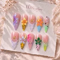 Faux ongles à presser en PMMA faits à la main 3D, courbés, à pointe longue, style stiletto français 3.0, ajustement sûr et sans effet liftant, couvrance totale, 10 pièces