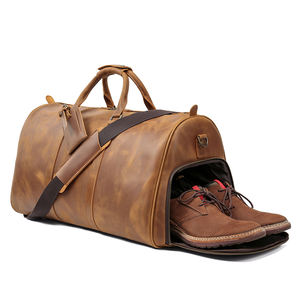 Style vintage fermeture à glissière unisexe en cuir véritable sac <span class=keywords><strong>de</strong></span> sport <span class=keywords><strong>week</strong></span>-<span class=keywords><strong>end</strong></span> voyage bagages sac à main avec étui à chaussures - Product Image 4