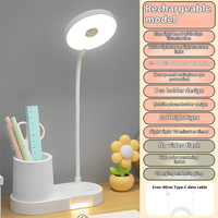 Lampe de bureau tactile rechargeable multifonctionnelle moderne à col de cygne flexible, alimentée par courant continu, pour bureau, étude, chevet, avec porte-stylo et veilleuse