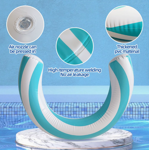 Bouée gonflable rayée en forme de C en PVC, anneau de natation incurvé pour plage et piscine - Product Image 2