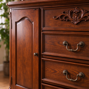 Credenza Classica Americana in Legno Massello con Vetrina, Mobile Vintage per Sala da Pranzo con Porta Bottiglie e Ante in Vetro - Product Image 5