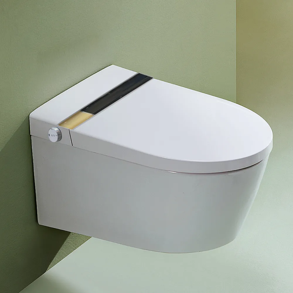 Banyo beyaz seramik otomatik akıllı elektrikli su dolap kare duvar asılı Wc asılı tuvalet tek parça tuvalet çerçevesiz ile