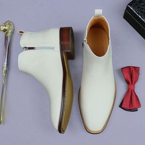 Botas de Tobillo para Hombre, Estilo Ejecutivo, Cuero Vacuno, Punta Cuadrada Blanca, Ligeras, Otoño, a la Moda - Product Image 4