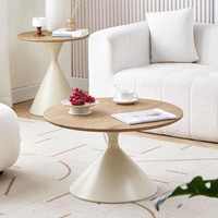 Table basse en bois massif style crème pour la maison, salon minimaliste, moderne, haut de gamme, circulaire, table d'appoint mobile