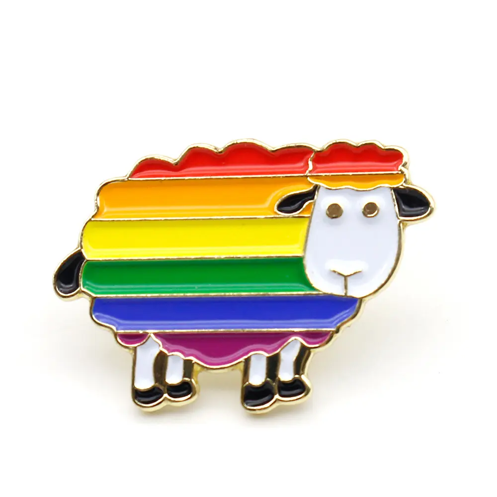 Groothandel Goedkope Aangepaste Ontwerp Uw Eigen Metal Rainbow Kleurrijke Enamel Leuke Cartoon Dier Schapen Revers Pin Voor Kids
