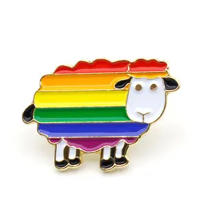 Wholesale cheap custom design your own metal rainbow colorful enamel cute cartoon animal sheep lapel pin for kids