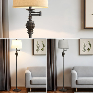 Lámpara de Pie Tradicional con Base de Hierro, Pantalla Beige, Altura Ajustable, Fuente de Luz LED, Portalámparas E26, Iluminación para Sala de Estar y Dormitorio - Product Image 3