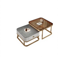 Ensemble de tables basses gigognes mobiles en métal avec plateau en dalle de pierre, style minimaliste moderne et luxe léger