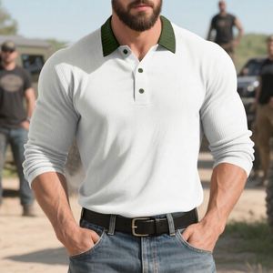 <span class=keywords><strong>Polo</strong></span> a maniche lunghe con risvolto in stile americano autunnale, casual, in tessuto a coste, colorato - Product Image 2