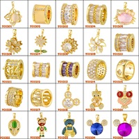 Vente en gros de breloques en zircone cubique de haute qualité, pendentifs animaux tendance (ours, papillon), bijoux plaqués or, accessoires de bricolage