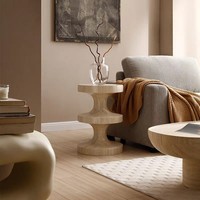 ModHomi Moderner Fiberglas-Beistelltisch Travertin-Optik Sanduhr-Endtisch Skulpturaler Runder Couchtisch Hocker Wohnzimmer