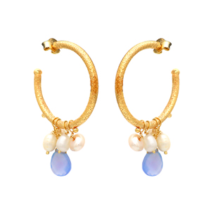 Pendientes colgantes de plata de ley 925 chapados en oro de 18 quilates con perla, piedras preciosas de Calcedonia, colección de boda y Navidad, joyería Unisex - Product Image 1