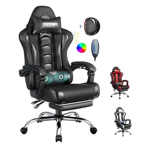 Chaise de jeu ergonomique de qualité supérieure avec coussin lombaire de massage noir, chaise de jeu vidéo professionnelle pour <span class=keywords><strong>PC</strong></span> avec contrôleur de massage et haut-parleurs - Product Image 1