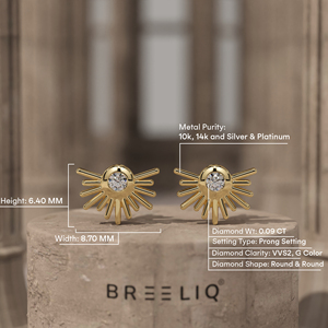 Boucles d'oreilles clous diamant soleil, élégantes et minimalistes, avec diamant taille ronde, bijoux célestes - Product Image 4