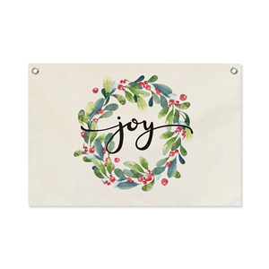 ธงประตูผ้าแคนวาสลายสุขสันต์วันคริสต์มาส ขนาด 2.5x1.6 ฟุต พร้อมหัวเข็มขัดทองแดง |   ของตกแต่งผนังสำหรับวันหยุดทั้งในร่มและกลางแจ้ง - Product Image 1