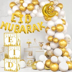 Décorations de l'Aïd Moubarak Décorations du Ramadan <span class=keywords><strong>Arche</strong></span> de ballons blancs et dorés avec ballons lune et étoile de l'Aïd Moubarak Boîtes de l'Aïd Moubarak - Product Image 1