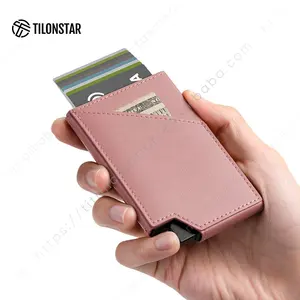 TILONSTAR TVC501 High Quality Business Leather Slim Wallet Credit Card Holder Rfid Blocking Aluminum Pop Up Card Holder