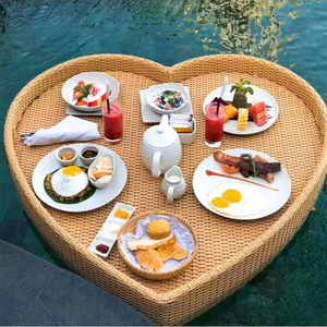 Bandeja de Almacenamiento de Ratán Tejido, Bandeja Flotante de Ratán con Asas, Bandeja de Servicio para Piscina, Flotadores para Adultos, para Comida y Desayuno - Product Image 5