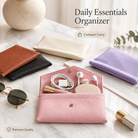 Pochette en cuir PU à fermeture automatique avec cadre à ressort, trousse de maquillage sans fermeture éclair, organiseur de maquillage, étui à stylos et lunettes, logo personnalisé, vente en gros