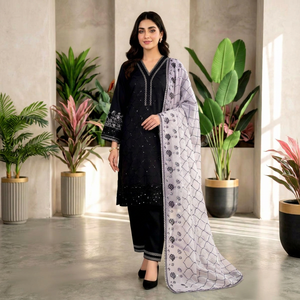 Ensemble Plazzo en soie de verre romain pur avec broderie, travail de sequins de 3 mm et manches fantaisie, accompagné d'un dupatta - Product Image 1