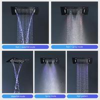 Ensemble de robinets de pommeau de douche LED noirs de 16 pouces Système de douche à musique Mitigeur thermostatique inverseur avec jets de 4 pouces