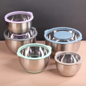 5 Piece Stainless Steel Mixing <b>Bowl</b> Set <b>With</b> Sealed <b>Lids</b> Colorful Food Storage <b>Bowls</b> Kitchen Mixing <b>Bowl</b> <b>With</b> Silicone Bottom - Product Image 1