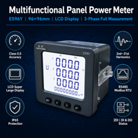 Medidor de Energía Trifásico EastSong ES96Y, 91x91mm, Clase 0.5, RS485 Modbus RTU, Pantalla LCD, IP65, 2DI, Cuatro Cuadrantes