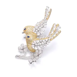 Kuş takı kadınlar altın kaplama broş pin broş kübik zirkon mücevher muhabbet kuşları broş