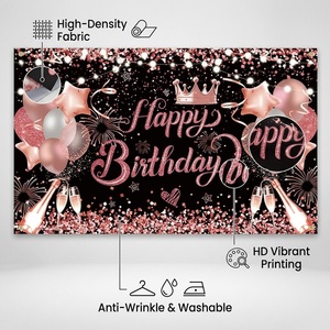 Venta al por Mayor de Telones de Fondo Personalizados <span class=keywords><strong>para</strong></span> Cumpleaños, Globos Rosa Dorado, Coronas, Pancartas con Brillo, Impresión Digital, Decoración <span class=keywords><strong>para</strong></span> Fiestas, Directo de Fábrica, BannerHQ - Product Image 2