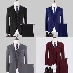 Completo Uomo 2025 3 Pezzi Abito Professionale da Ufficio Giacca + <span class=keywords><strong>Gilet</strong></span> + Pantaloni Stile Coreano Slim per <span class=keywords><strong>Sposo</strong></span> Matrimonio Formale - Product Image 2