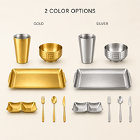 Service de table 42 pièces en acier inoxydable SUS304 pour 6 personnes – Doré et argenté – Style coréen – Plateaux, bols, tasses, couverts – Idéal pour hôtels et restaurants