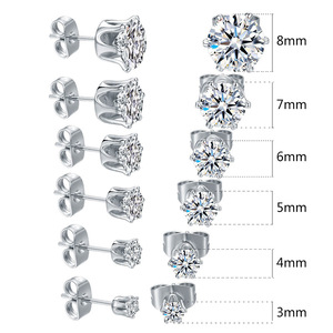 Pendientes de Acero Inoxidable Estilo Gaby Populry, Pendientes Redondos con Circonita Cúbica Transparente para Perforación - Product Image 1