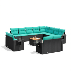 Set di divani da giardino in polyrattan nero con cuscini, 13 pezzi, mobili da esterno per 9 posti, design moderno e contemporaneo - Product Image 1