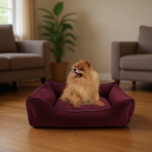 YM7925 Cuccia per Animali Domestici Quadrata in Camoscio Rosso Vino con Fondo Scorrevole - Product Image 3