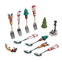 Cuillères à café et à dessert en acier inoxydable de haute qualité pour Noël, motif dessin animé, cadeau créatif, ensemble de couverts polis avec roue en tissu