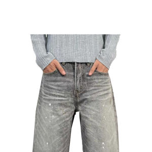 Erkek Düz Paça Punk Mürekkep Sıçramalı Kabartmalı Yıkama Su Gradyanlı Sokak Stili Eskitme Kot Pantolon 3D Su Gradyanlı Geniş Paça - Product Image 4