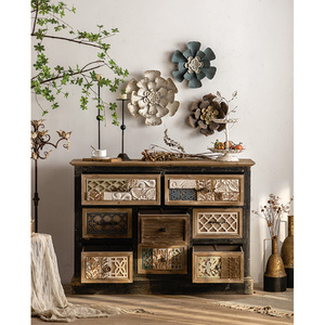 Mobile Credenza per Soggiorno in Stile Americano Rustico per Arredamento Casa, Organizzer Vintage in Legno Massello con <span class=keywords><strong>Cassetti</strong></span> - Product Image 4