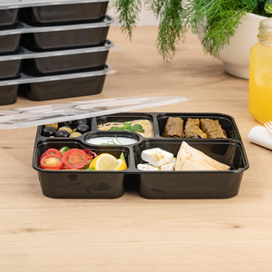NOVISON Modern <b>Plastic</b> 5-Compartment Meal Prep Container BPA Free Microwavable Disposable Food Storage with Lid - Product Image 3