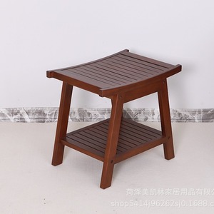 Meikelin Wooden Bathroom Stool 51x35x46 Cm With Storage <b>Shelf</b> For Shower And Shoe Changing - Product Image 5