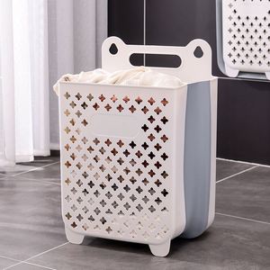 Venta al por mayor de plástico minimalista funcional de gran capacidad para ahorrar espacio montado en la <span class=keywords><strong>pared</strong></span> artículos diversos manija de gancho plegable cesta de ropa sucia - Product Image 5