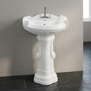 Lavabo de Cerámica Blanco Brillante de Calidad de Exportación, Lavabo de Pedestal Completo, Lavabo de Porcelana para Baño, Artículos Sanitarios - Product Image 5