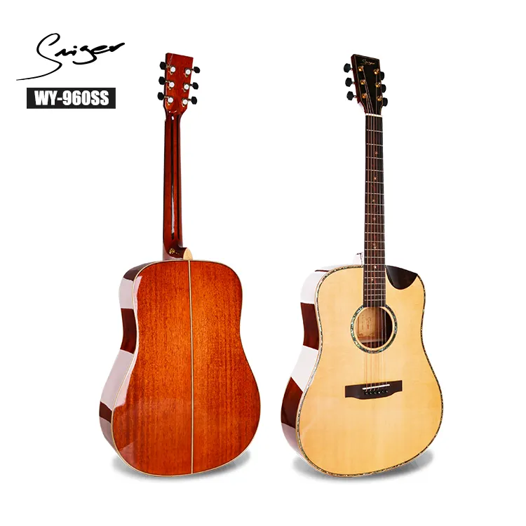 High Grade Solid wood 41inch acoustic guitar with fingerboard inlay electric guitar pickup